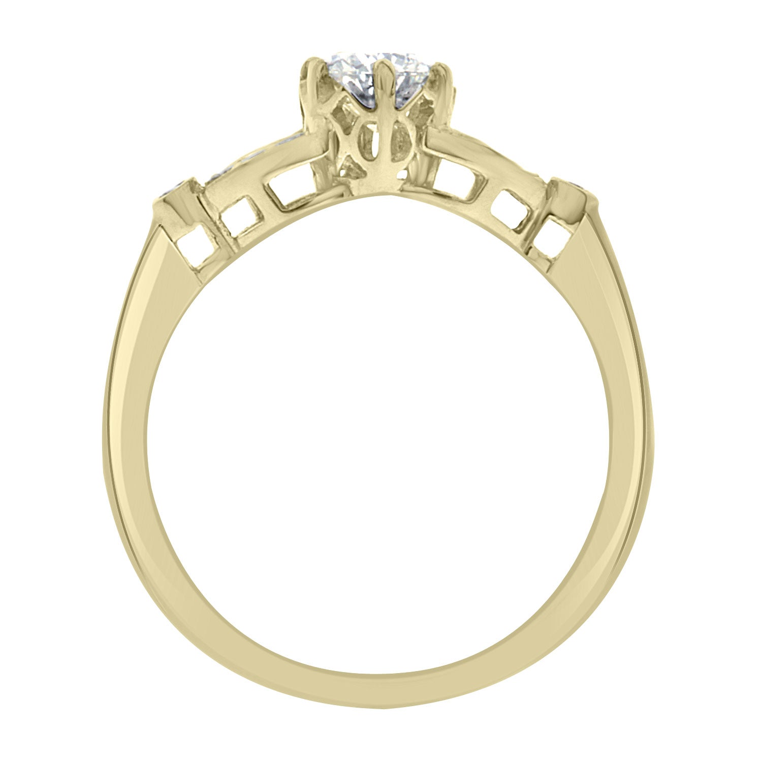 Round Cut Diamond Side Stones Solitaire Engagement Ring with Yellow Gold Set Band - 'Emma'