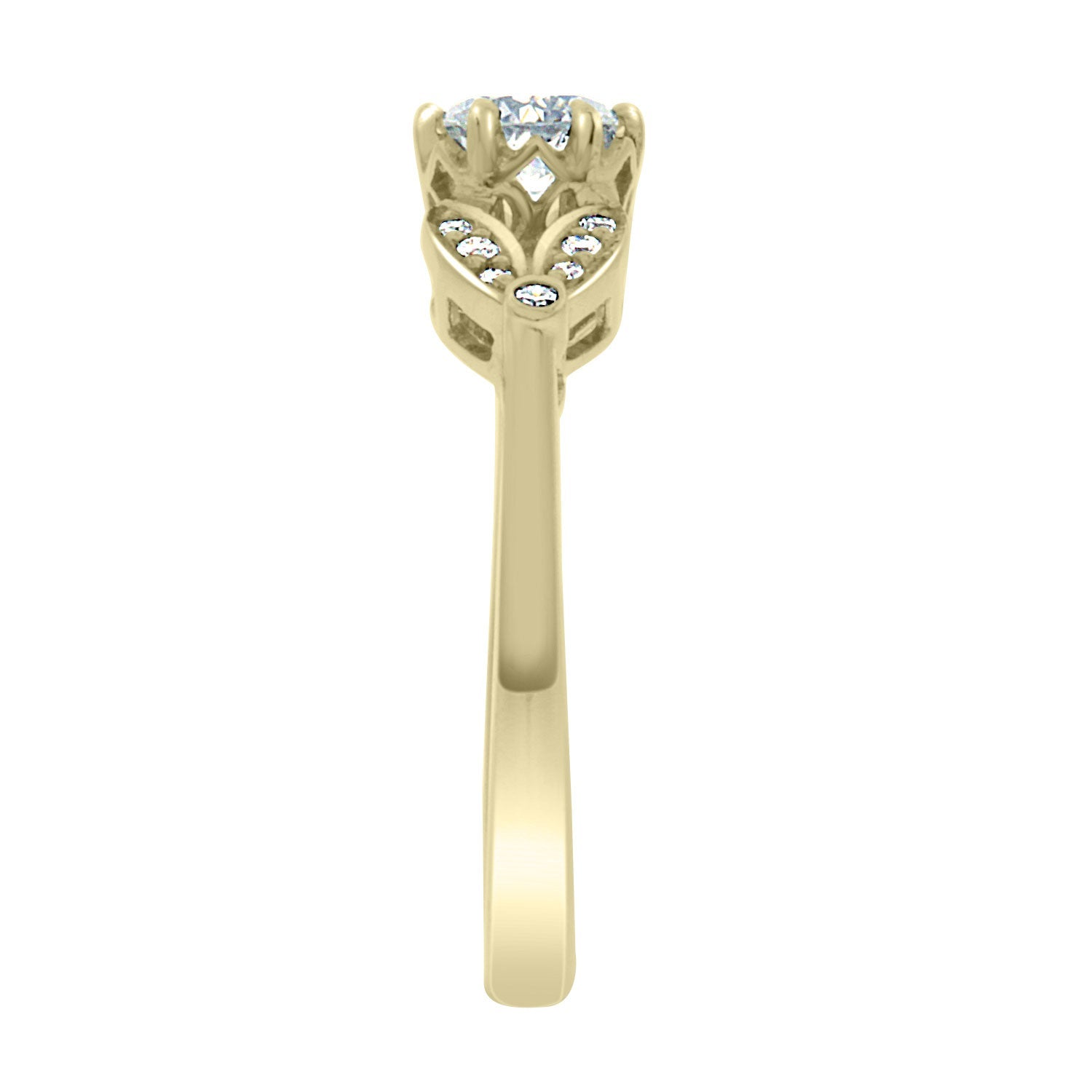 Round Cut Diamond Side Stones Solitaire Engagement Ring with Yellow Gold Set Band - 'Emma'