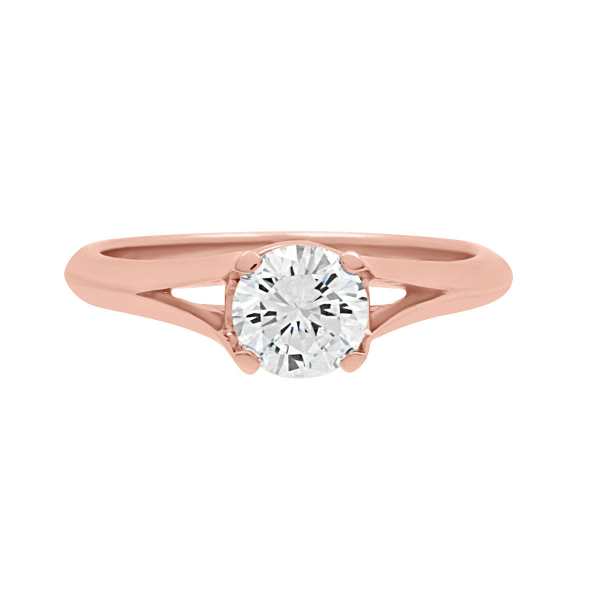 Split Knife Edge Band Ring in rose gold lying flat on a white surface