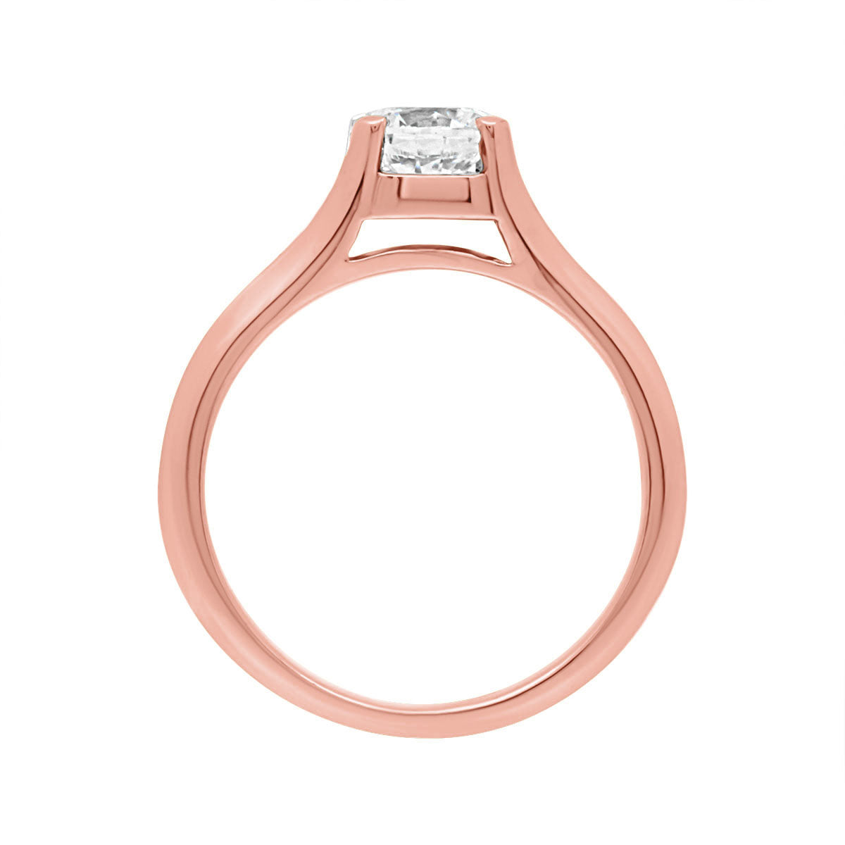 Split Knife Edge Band Ring in rose gold in an upright positon