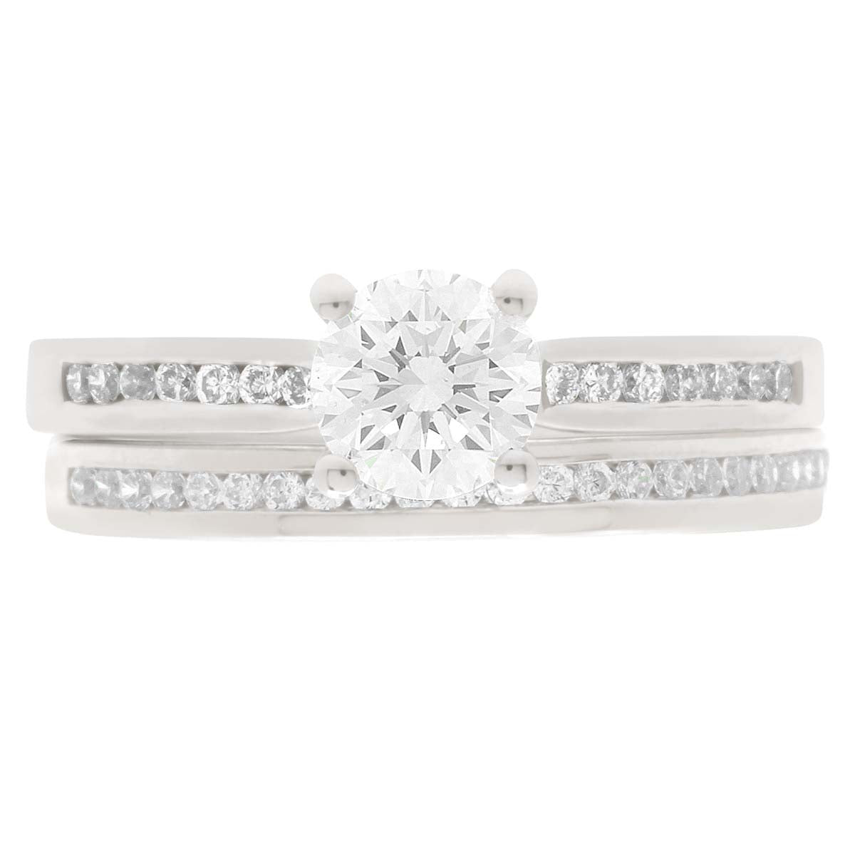 Channel Set Solitaire Ring made from platinum with a diamond wedding ring