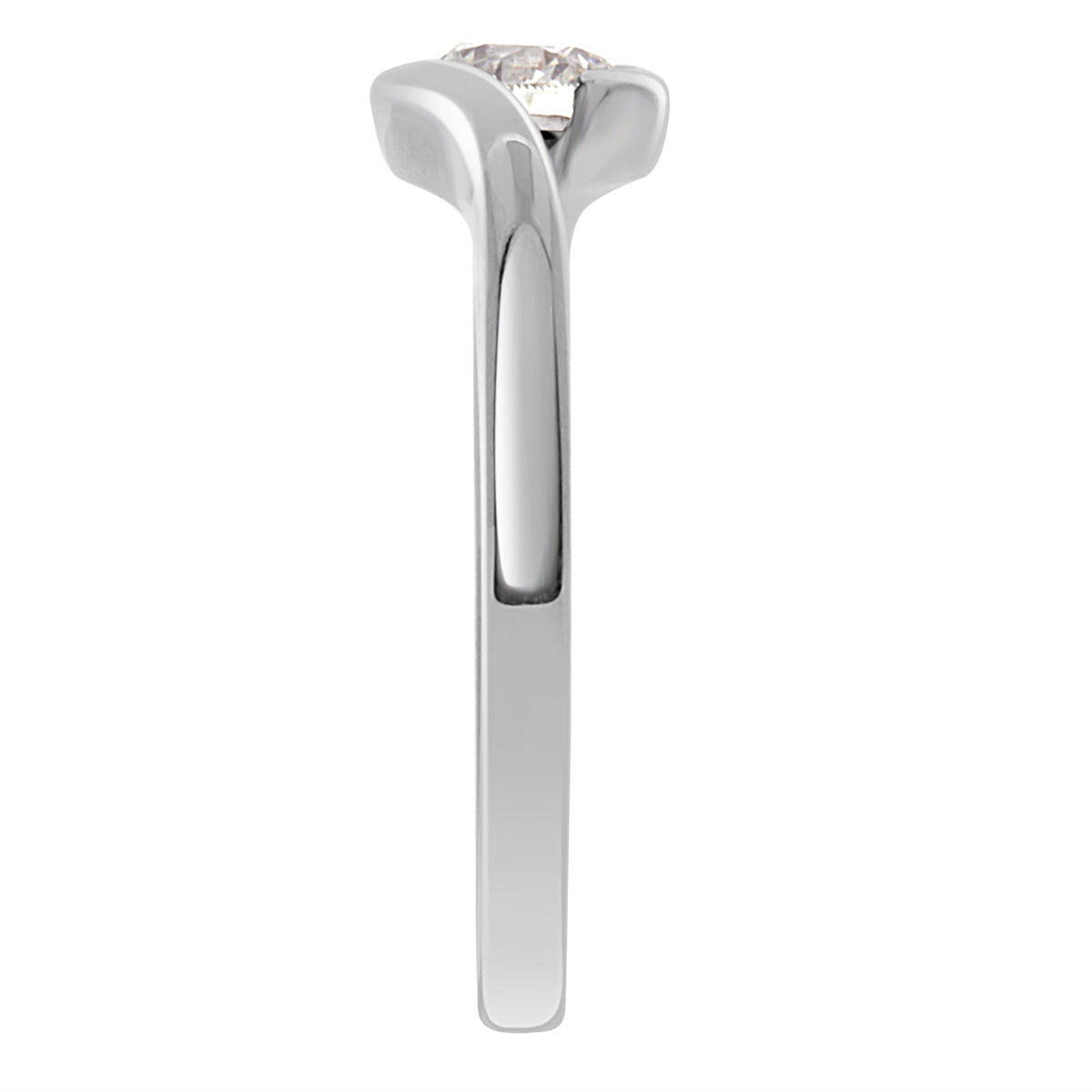 Tension Set Diamond Ring made in white gold standing in an end view