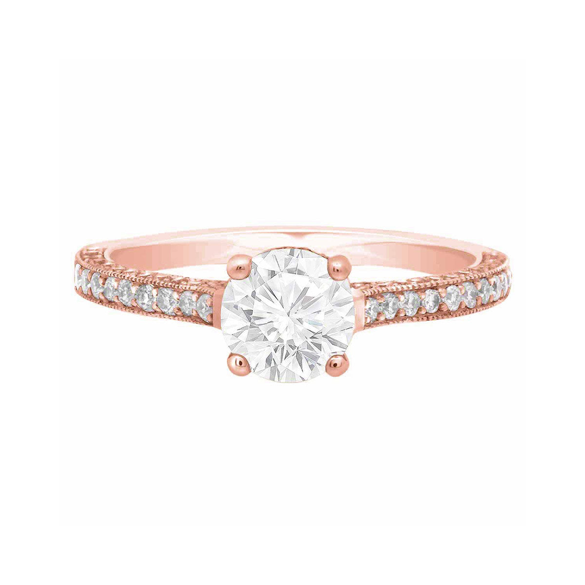 Round Cut Diamond Solitaire Engagement Ring with Rose Gold Thin Band - 'Gemma'