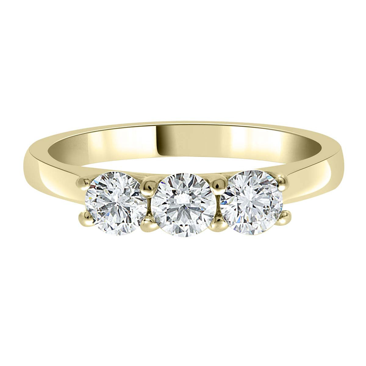 Three Stone Princess Cut Diamond Engagement Ring with Yellow Gold Band