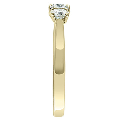 Trilogy Engagement Ring made in yellow gold standing side view