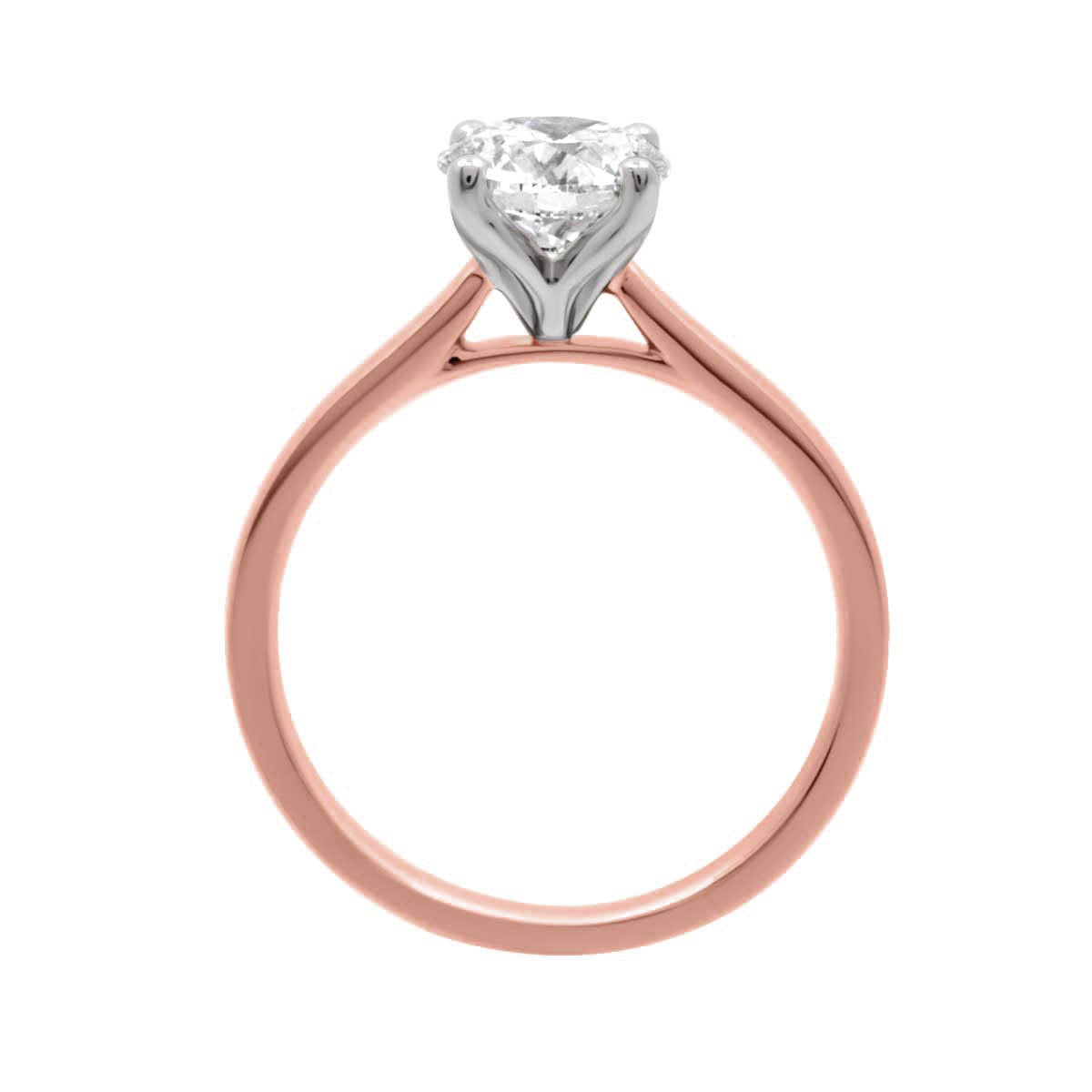 Tulip Setting Solitaire Engagement Ring In rose gold and White Gold standing upright