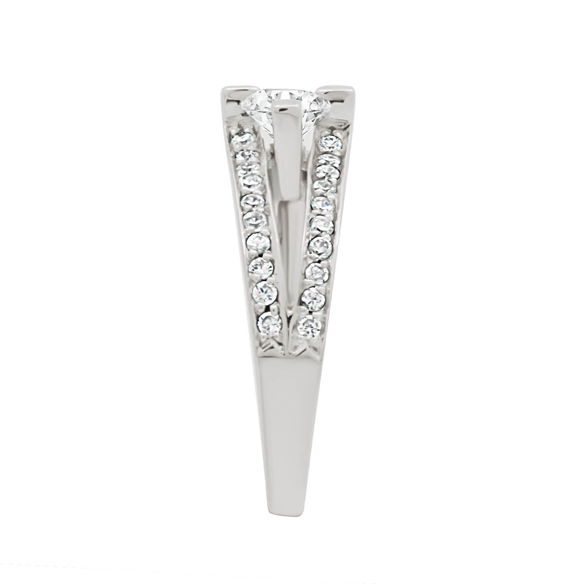 Unusual Diamond Engagement Ring Set in Platinum viewed from an end view
