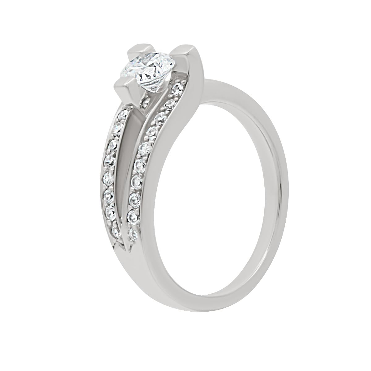 Unusual Diamond Engagement Ring Set in Platinum viewed from an angle