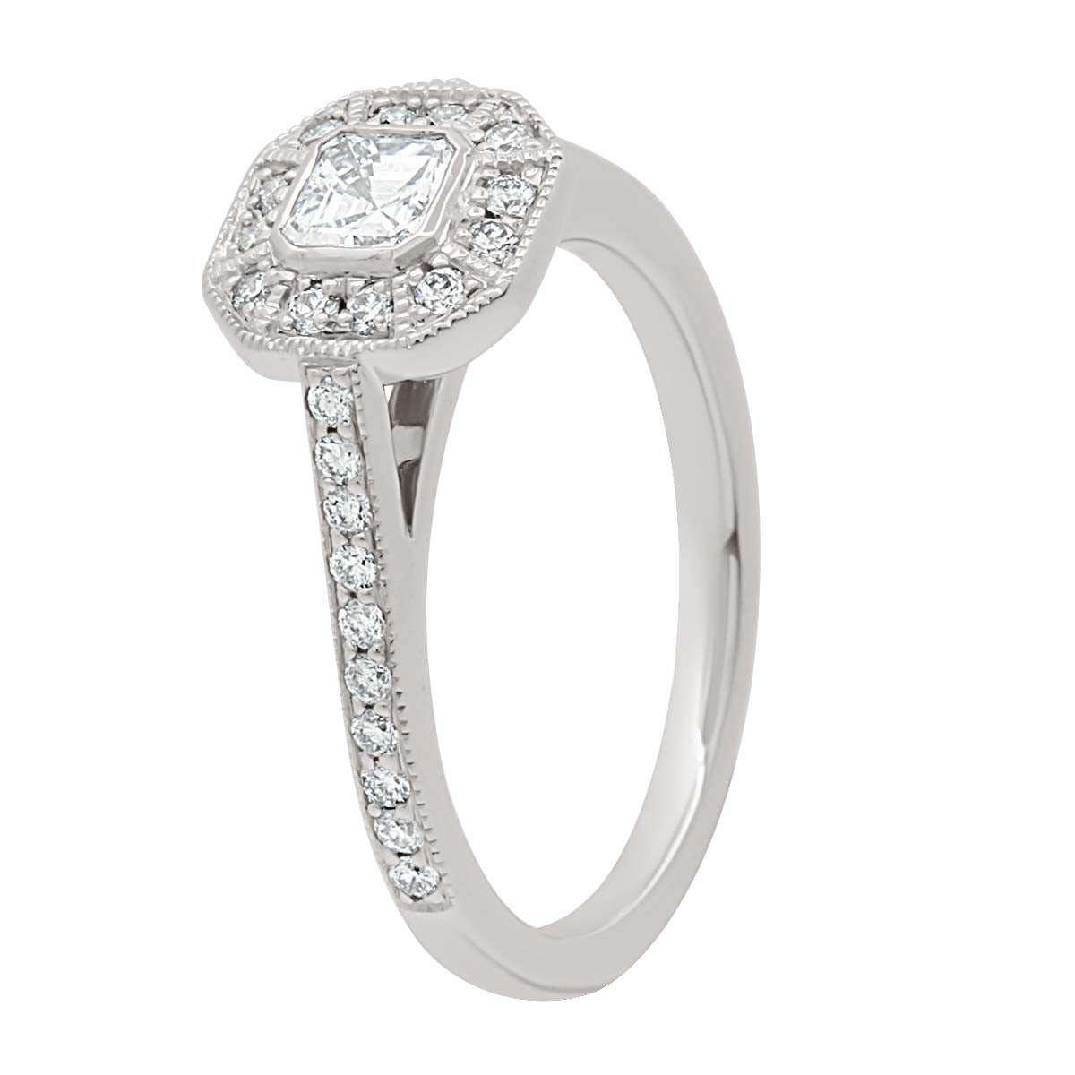 Asscher Cut Diamond Halo Vintage Engagement Ring with Platinum Set Band - 'Lexi'