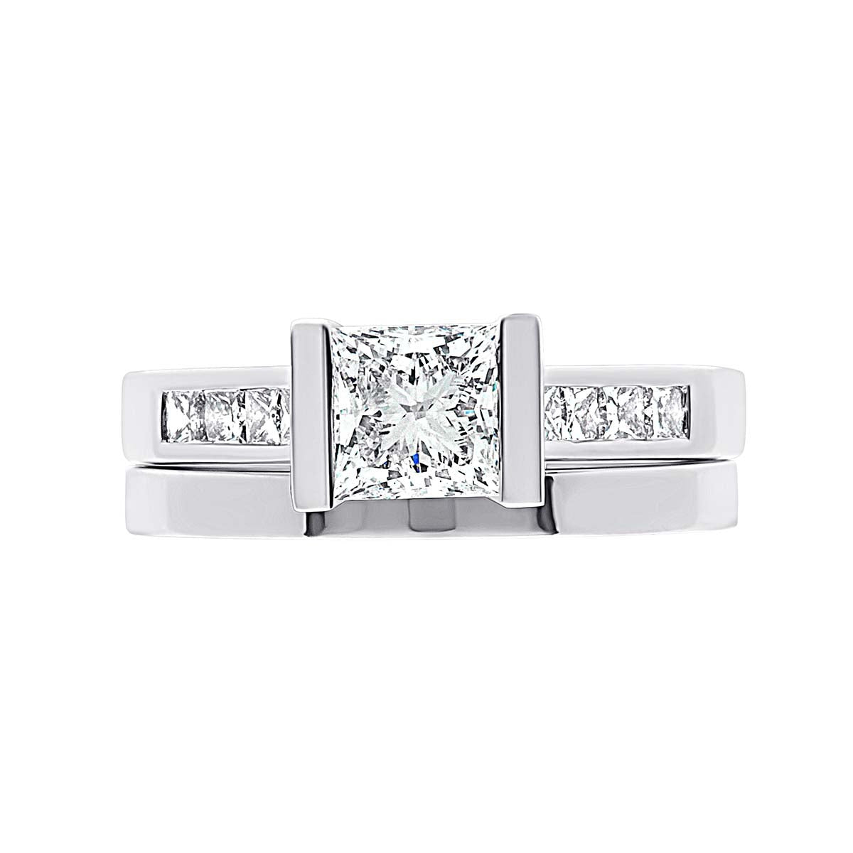 Princess Cut Diamond Engagement Ring with Platinum Wide Band - 'Paula'