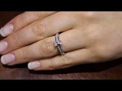 radiant cut engagement ring on a lady&