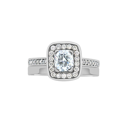 Cushion Cut Diamond Ring in white gold with a matching white gold wedding ring