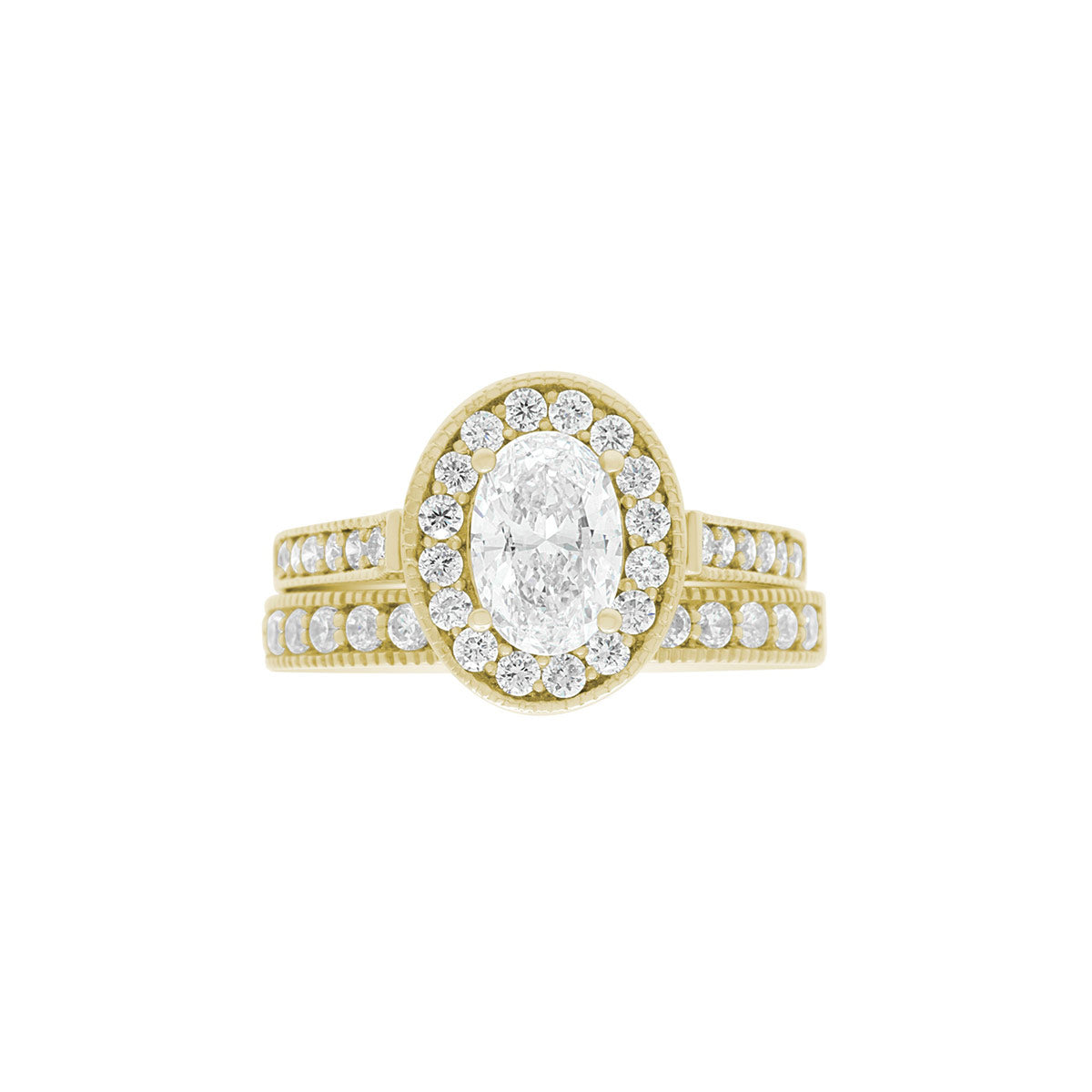 Antique Oval Engagement Ring in Yellow gold with a matching diamond set wedding ring