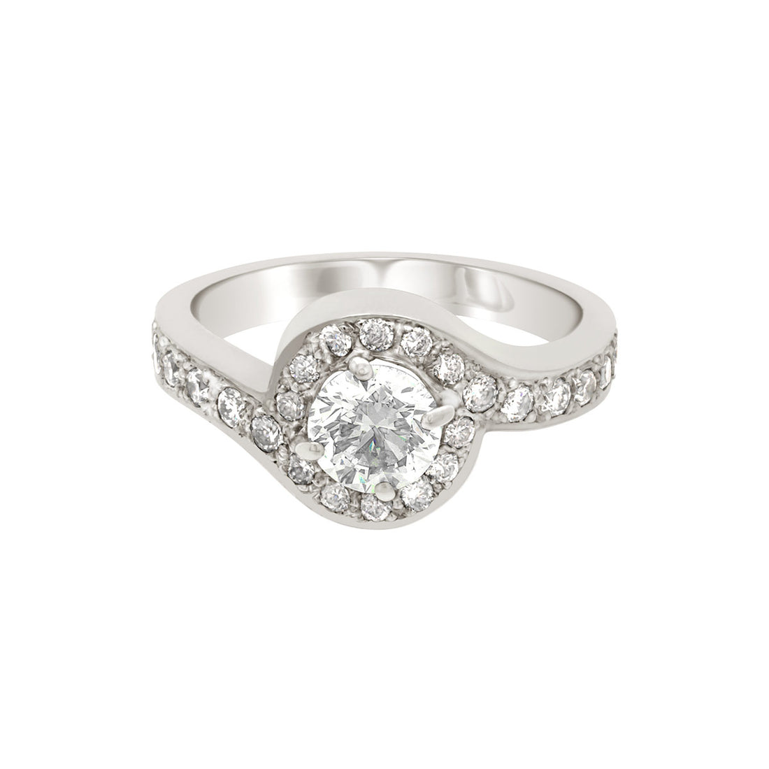 Halo Diamond Twist Engagement Ring In White Gold