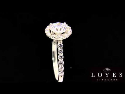 Video of Halo Engagement Ring Diamond Band on black background