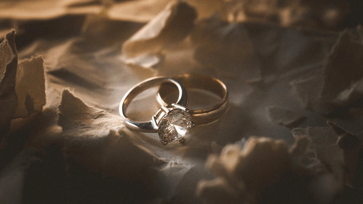 A photo of silver and diamond engagement ring