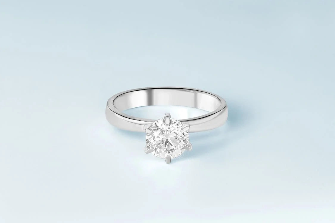 A beautiful diamond ring on a white surface