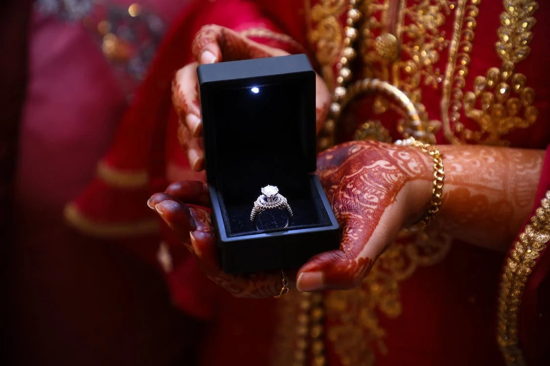 A person holding the box with an engagement ring in a special occasion