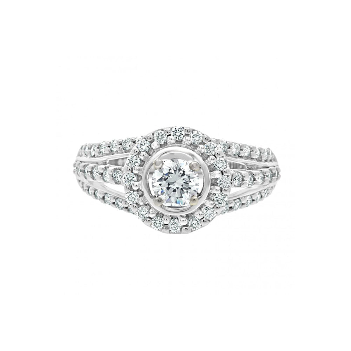 Round Cut Halo Diamond Triple Band Engagement Ring with Platinum Set Band - 'Bernadette'