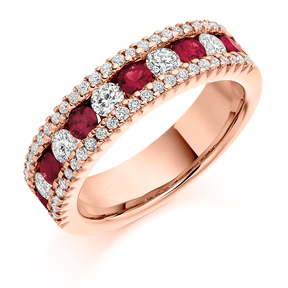1.53ct Diamond and Ruby Encrusted Eternity Ring rose gold