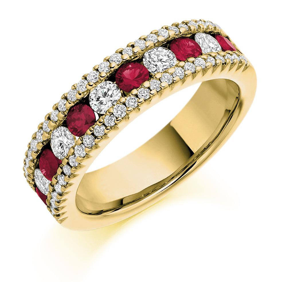 1.53ct Diamond and Ruby Encrusted Eternity Ring yellow gold