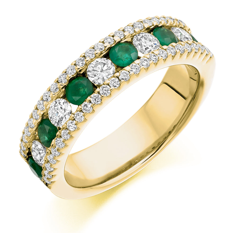 1.55 Carat Diamond and Emerald Encrusted Eternity Ring in yellow gold