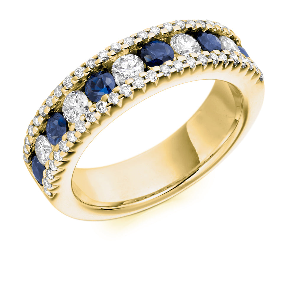 1.64ct Diamond and Sapphire Encrusted Eternity Ring in yellow gold