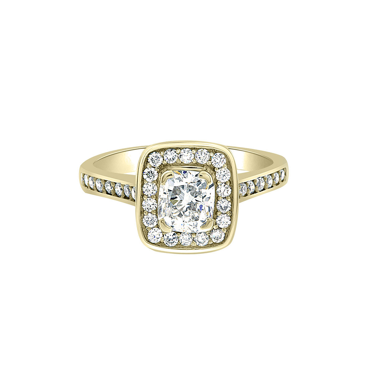 Cushion Cut Diamond Ring in yellow gold