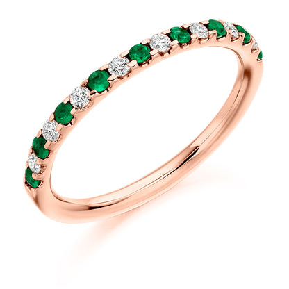 Round Emerald And Diamond Eternity Ring in rose gold
