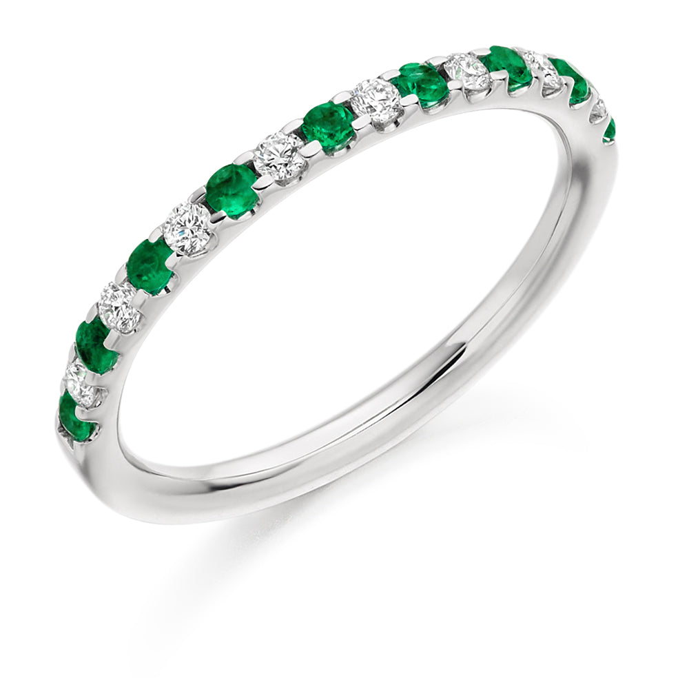 Round Emerald And Diamond Eternity Ring in white gold