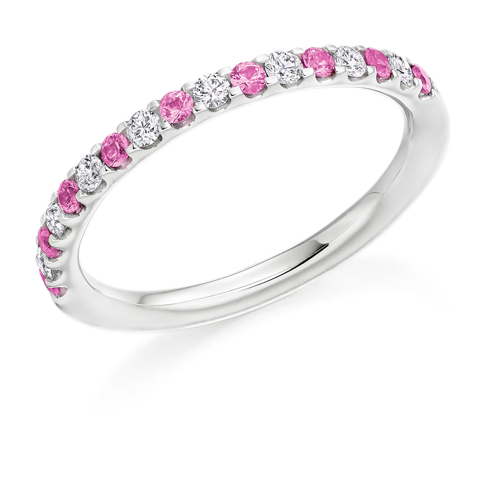 .38 Carat Diamond and Pink Sapphire Eternity Ring in white gold