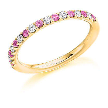 .38 Carat Diamond and Pink Sapphire Eternity Ring in yellow gold