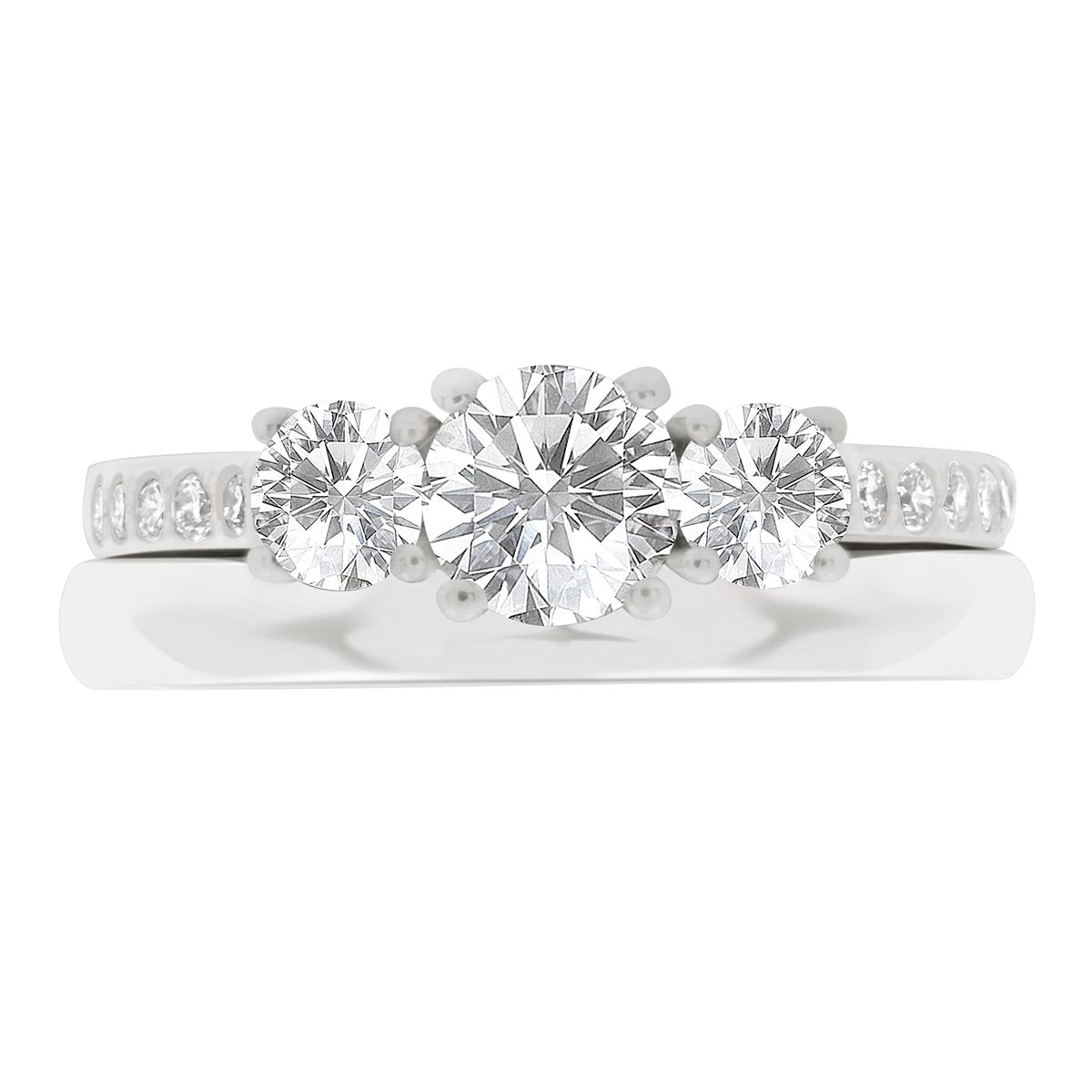 Three Stone Round Cut Diamond Engagement Ring with Platinum Scallop Band - 'Helen DS'