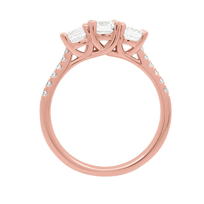3 Stone Engagement Ring in rose gold upright