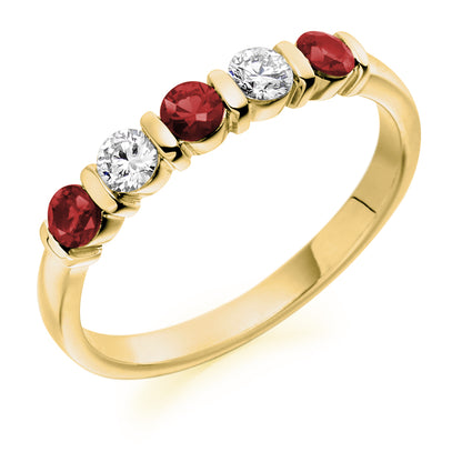 .60 Carat Round Ruby and Diamond Eternity Ring in yellow gold