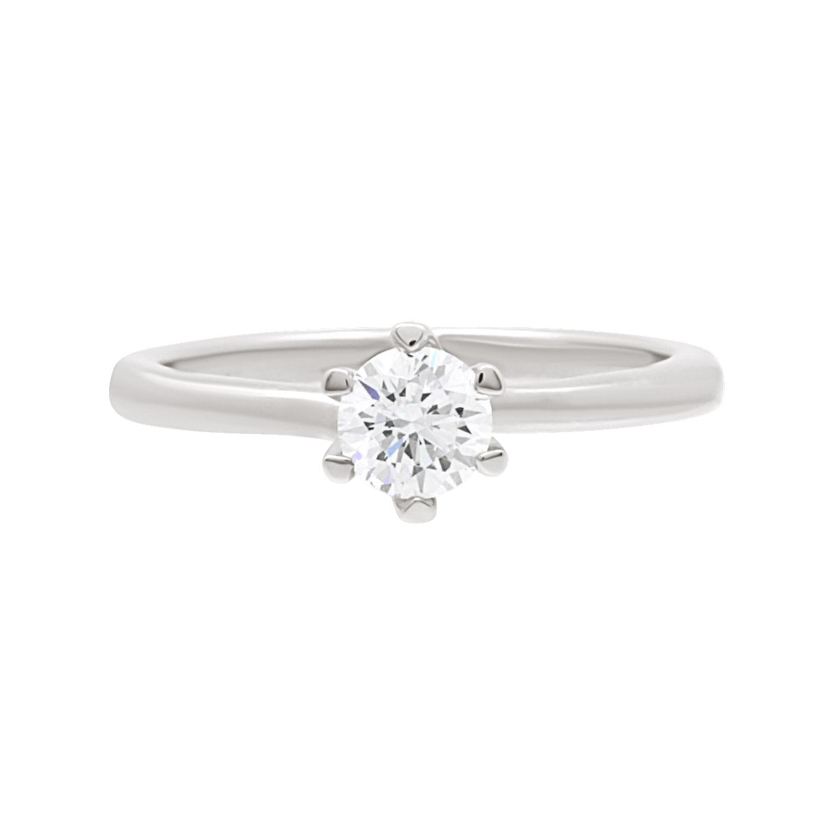 Round Cut Diamond Six Claw Twist Engagement Ring with Platinum Set Band - 'Lillian'