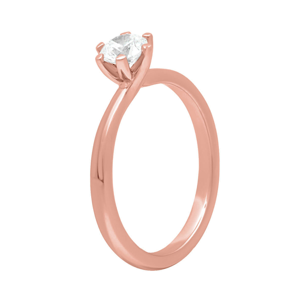 6 Claw solitaire Twist Ring in rose gold standing upright
