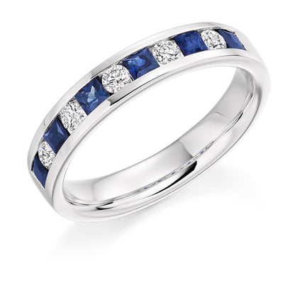 .75ct Princess Cut Sapphire and Diamond Eternity Ring in white gold