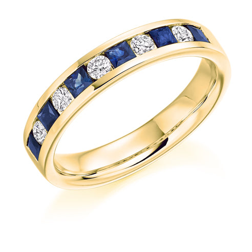.75ct Princess Cut Sapphire and Diamond Eternity Ring in yellow gold
