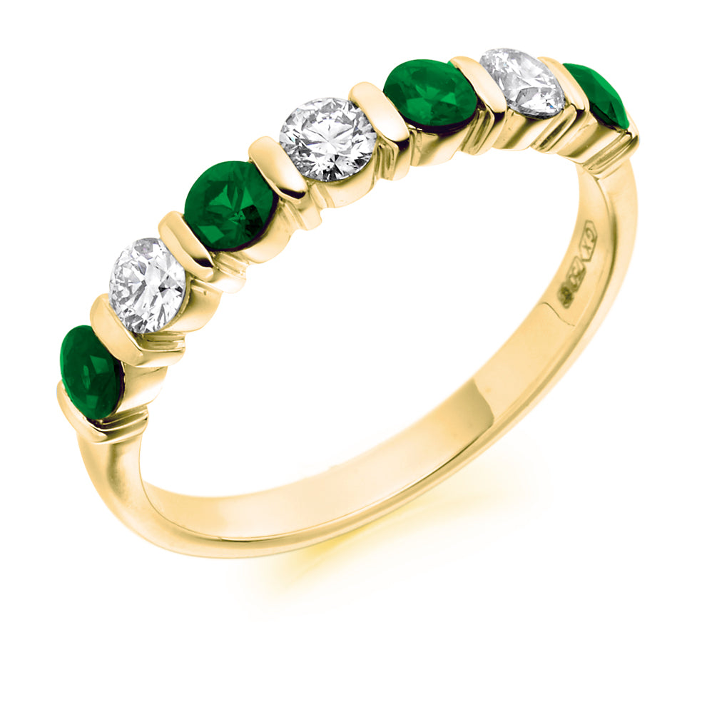 .82 Carat Round Emerald and Diamond Eternity Ring in yellow gold