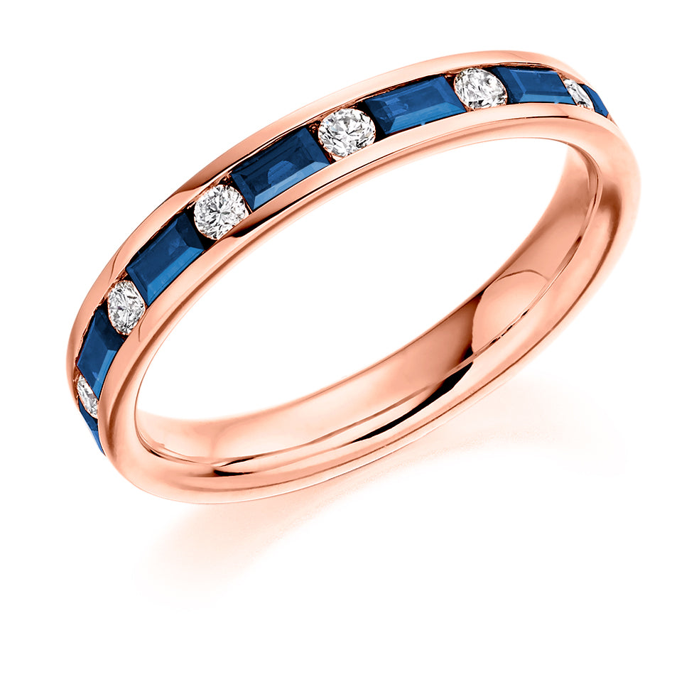 .83 Carat Blue Sapphire Baguette and Diamond Eternity Ring in rose gold