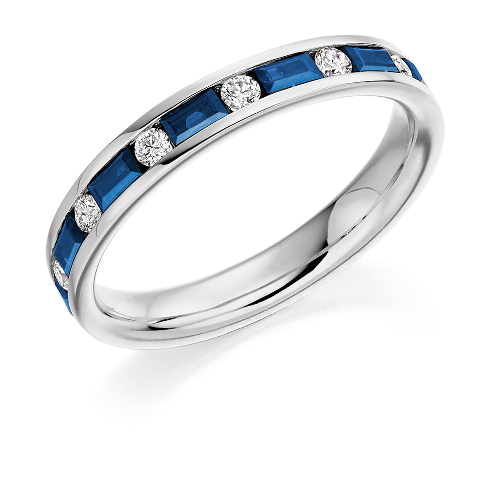 .83 Carat Blue Sapphire Baguette and Diamond Eternity Ring in white gold