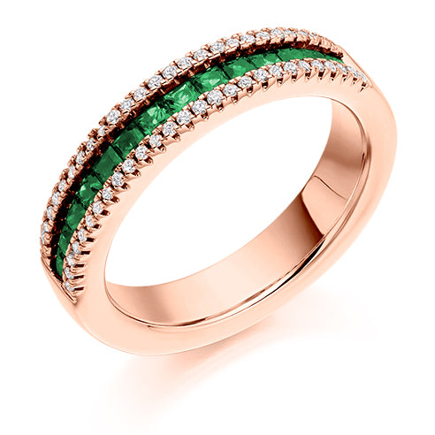 .85 Carat Square Emerald and Diamond Eternity Ring in rose gold