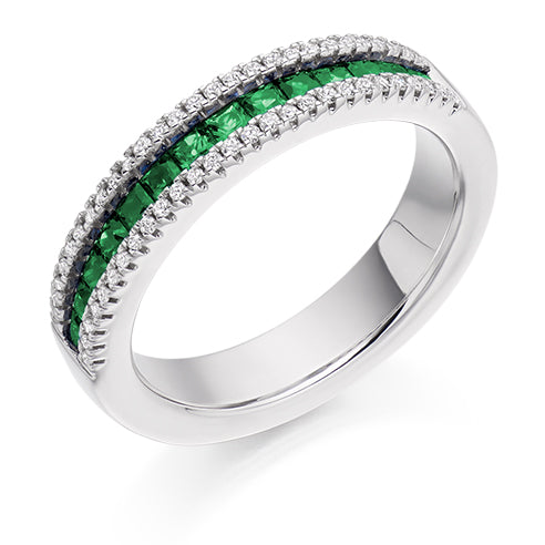 .85 Carat Square Emerald and Diamond Eternity Ring in white gold