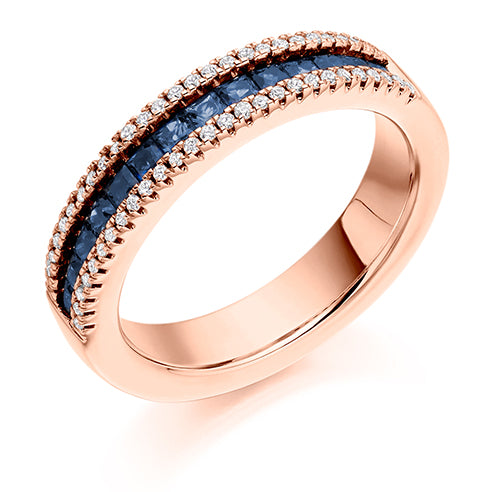 .85ct Square Sapphire and Diamond Eternity Ring in rose gold