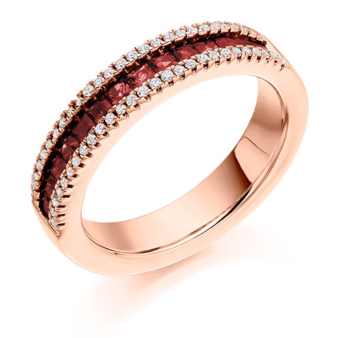 .88ct Square Ruby and Diamond Eternity Ring in rose gold