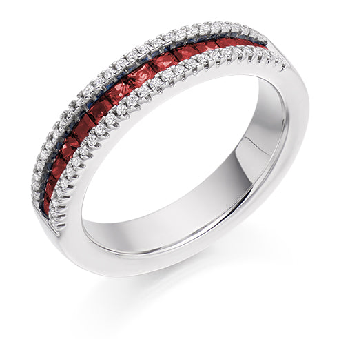 .88ct Square Ruby and Diamond Eternity Ring in white gold