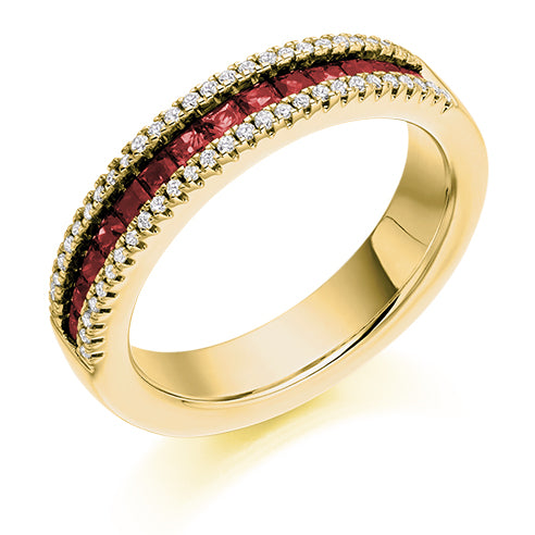 .88ct Square Ruby and Diamond Eternity Ring in yellow gold