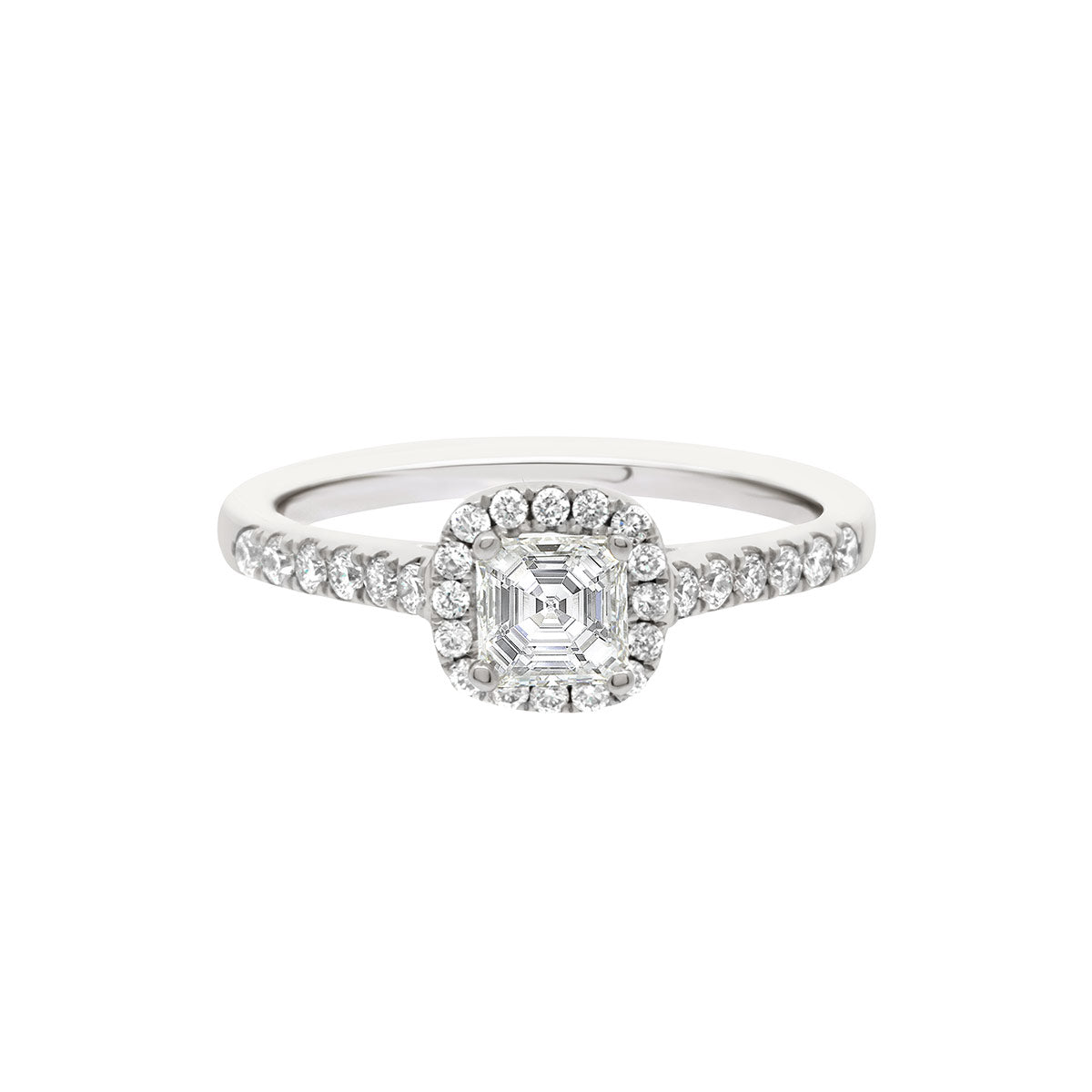 Asscher Halo Diamond Ring in Platinum