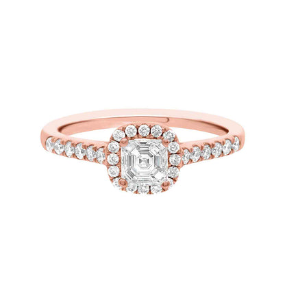 Asscher Halo Diamond Ring in rose gold